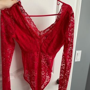 red lace body suit